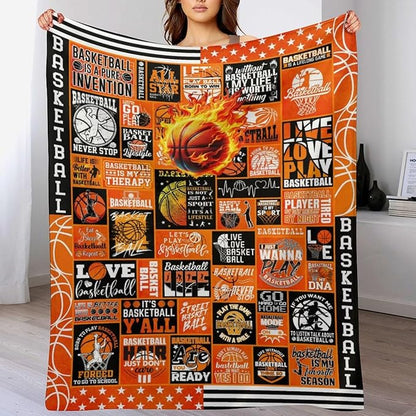 Basketball Throw Blanket - Soft Flannel Sports Basketball Blankets for Girls Boys Kids Basketball Lovers - Warm Basketball Throw Blankets for All Season Lap, Chair, Sofa - 50"x40"