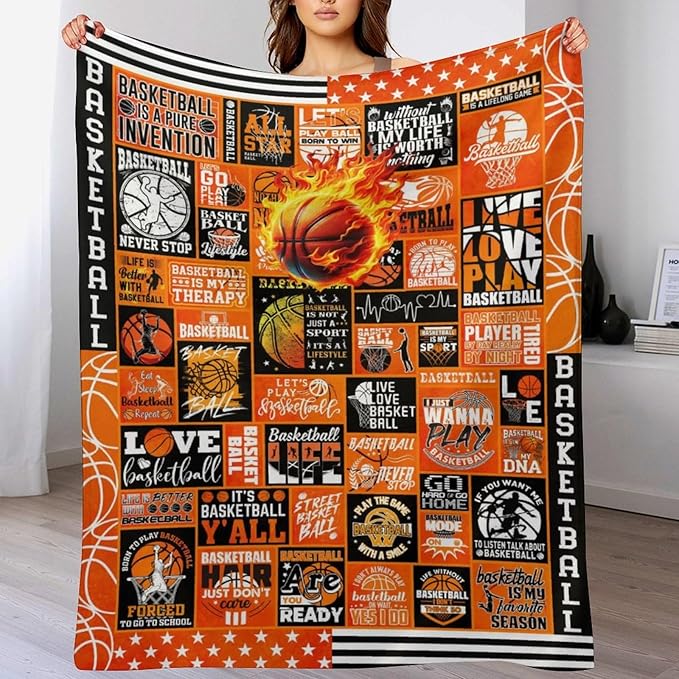 Basketball Throw Blanket - Soft Flannel Sports Basketball Blankets for Girls Boys Kids Pet Basketball Lovers - Warm Basketball Throw Blankets for All Season Sofa Lap, Chair - 40"x30"