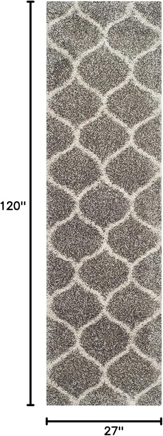 SAFAVIEH Hudson Shag Collection Runner Rug - 2'3" x 10', Grey & Ivory, Moroccan Trellis Design, Non-Shedding & Easy Care, 2-inch Thick Ideal for High Traffic Areas in Living Room, Bedroom (SGH280B)