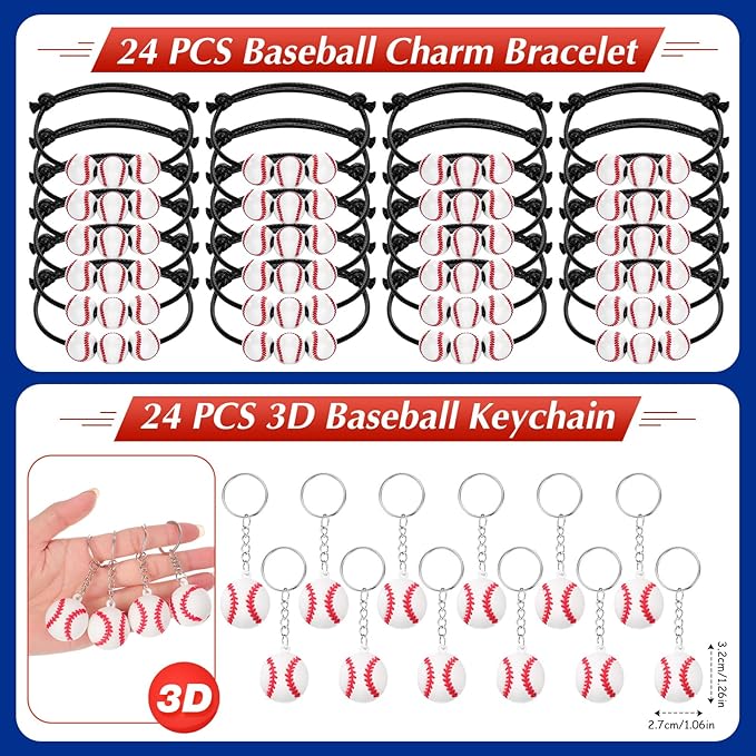 Aoriher 194 Pcs Baseball Party Favors Set Sport Silicone Bracelet Sport Car Keychain Whistle for Girls Boys Birthday Gifts Sport Themed Party Supplies