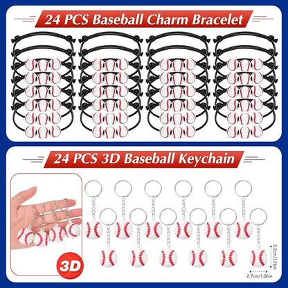 Aoriher 194 Pcs Baseball Party Favors Set Sport Silicone Bracelet Sport Car Keychain Whistle for Girls Boys Birthday Gifts Sport Themed Party Supplies