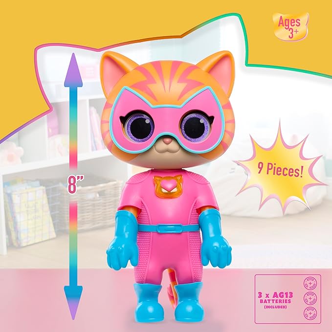 Just Play Disney Junior SuperKitties Cat-Tastic Transforming Ginny Lights and Sounds Figure, Kids Toys for Ages 3 Up