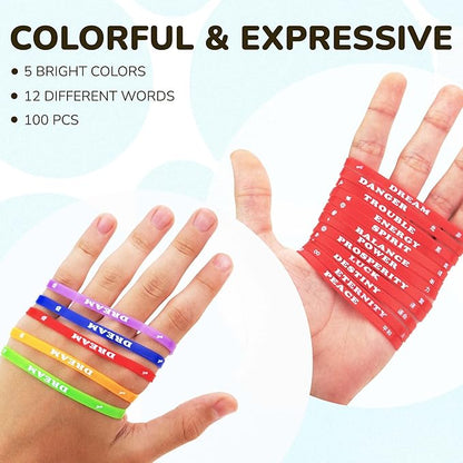 Rubber Bracelets - 100 Pcs Silicone Wristbands - Rubber Band Bracelet Party Favors for Kids - Rubber Bracelet for Kids - Silicone Wristband for Kids - Wristbands Silicone - Vending Machine Toys