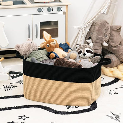 Goodpick Large Woven Storage Basket, 21.6" x 14.9" x 11.8" Rectangle Cotton Rope Laundry Basket with Handles, Baby Toy Blanket Storage for Living Room, Bedroom