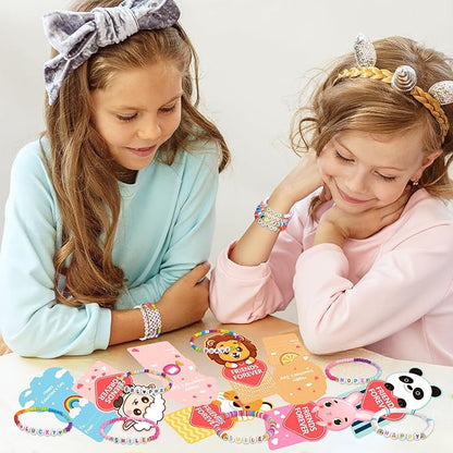 Valentines Day Gifts for Kids Classroom, 24 Pack Valentines Friendship Bracelets for Kids with Valentines Day Gift Cards Classroom Prizes Exchange Gift for Kids School Party Favors
