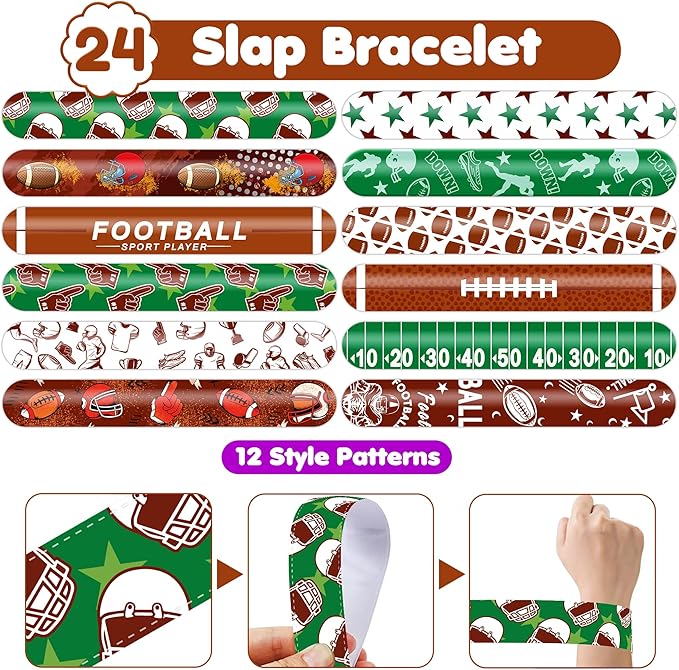 48PCS Football Party Favors - 24PCS Temporary Tattoos & 24PCS Slap Bracelets - American Rugby Themed Birthday Supplies, Decorations, Gifts, Classroom Prizes for Kids, Boys & Cheerleaders