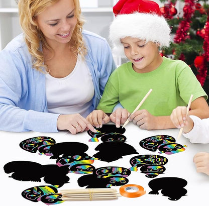 CY2CSIDE Christmas Ducks Scratch Cards - 60PCS Xmas Duckies Ornament Scratch Card Gift Set for Kid DIY Xmas Duck Magic Art Color Craft Kit for Kids School Activities Merry Christmas Gifts