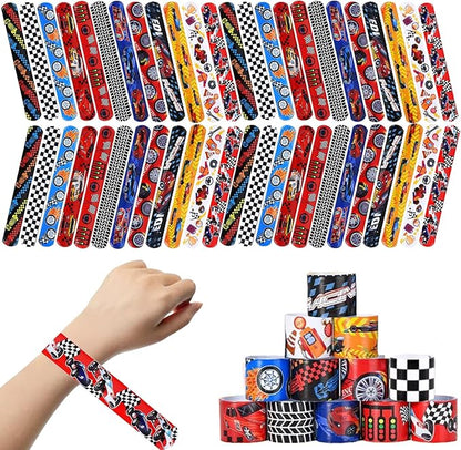 60pcs Hot Car Party Favors for Kids Bulk Slap Bracelets with Race Cars Theme Snap Bracelet for Kids, Goodie Bags Stuffers for Birthday Party, Treasure Box Toys for Classroom Prizes