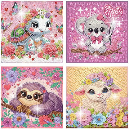 FQOVKYN 4Pcs 5D Cute Animals Diamond Art Kits for Kids, DIY Diamond Art Painting Mosaic Kits for Adults Beginner, Full Drill Small Diamond Gem Art and Craft for Kids Age 8-12 (15 * 15cm)