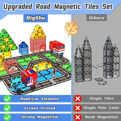 Magnetic Tiles Road Car Set, Toddler Magnetic Building Blocks Toys for 3 4 5 6 7 Year Old Boys Girls, Kids Montessori STEM Sensory Preschool Classroom Educational Learning Games Easter Birthday Gifts