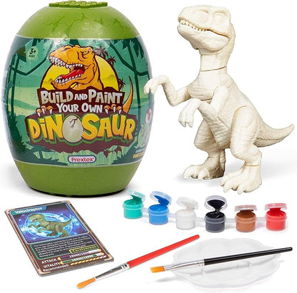 Prextex Build & Paint Your Own Dino Kit, 1 Pack - Collectible Dinosaur Toy, Surprise Dino, Building Toy, Arts & Crafts for Kids Ages 6-8, Painting/Art Set, Kids Gifts, Easter Basket Stuffers, Dino Egg