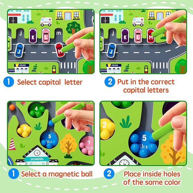 rifamee 2 in 1 Magnetic Color and Number Maze Magnet Alphabet Counting Double Sided Board Wood Puzzle Fine Motor Skills Montessori Preschool Toys Gifts for Boys and Girls 3-5 Age (Big Car, One Size)