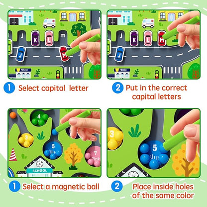 rifamee 2 in 1 Magnetic Color and Number Maze Magnet Alphabet Counting Double Sided Board Wood Puzzle Fine Motor Skills Montessori Preschool Toys Gifts for Boys and Girls 3-5 Age (Big Car, One Size)