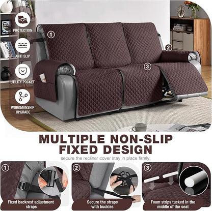 TAOCOCO Waterproof Recliner Couch Cover Sofa Slipcover for 3 Cushion Couch, Pet Sofa Cover for 3 Seat Recliner, Washable Reclining Sofa Cover Furniture Protector with Straps(3 Seater, Coffee)