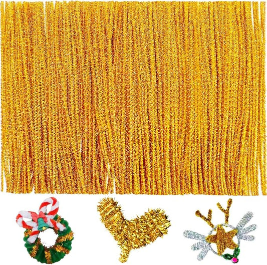 200pcs Pipe Cleaners, Pipe Cleaners for crafts, Craft Supplies Chenille Stems for Art&Craft Christmas DIY projects(12inch*6mm,Golden Glitter)
