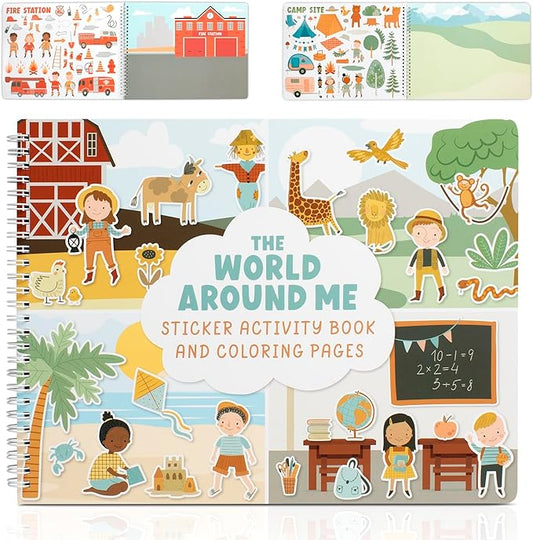 Fun Sticker Book For Toddlers 2-4 Years - Perfect Kids Activity Book With 500+ Beautiful Stickers & 12 Reusable Themes for Entertaining Boys & Girls 4-8 While Traveling - Incl. Animal & Coloring Pages