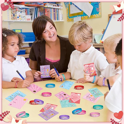 WATINC John 3: 16 Valentine's Day Cards with Bracelets Gift Set, 36 Pack Religious Wristbands Bulk Exchange Gifts, Christian Valentine Classroom Prize Award Sunday School Party Favor Supplies for Kids