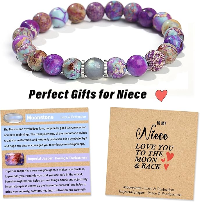 THEMEROL Handmade Gifts for Girls/Women-Love/Protection-Natural Crystal Bracelet for Daughter Granddaughter Niece Sister Mom Aunt Wife