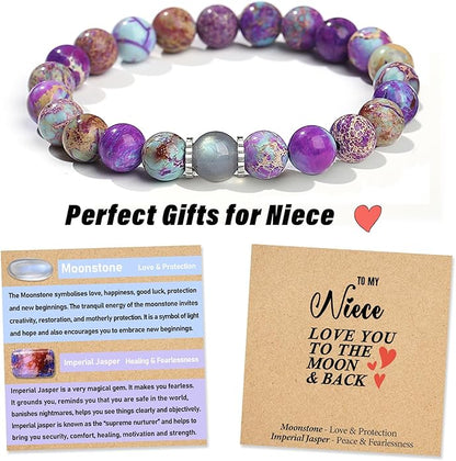 THEMEROL Handmade Gifts for Girls/Women-Love/Protection-Natural Crystal Bracelet for Daughter Granddaughter Niece Sister Mom Aunt Wife
