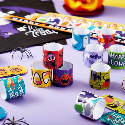 JOYIN 48 PCS Halloween Slap Bracelets for Kids Halloween Party Favors, Friendship Bracelets Bulk Girls Boys Gifts Trick or Treats Party Decorations, Snap Bracelet Classroom Exchange Prizes