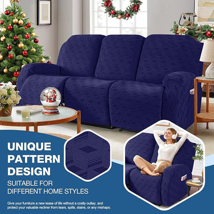 TAOCOCO Recliner Sofa Covers Stretch Reclining Couch Cover, Jacquard Recliner Couch Cover for 3 Seat Furniture Protector Sofa Slipcovers with Elastic Bottom for Kids, Pets (Dark Blue)