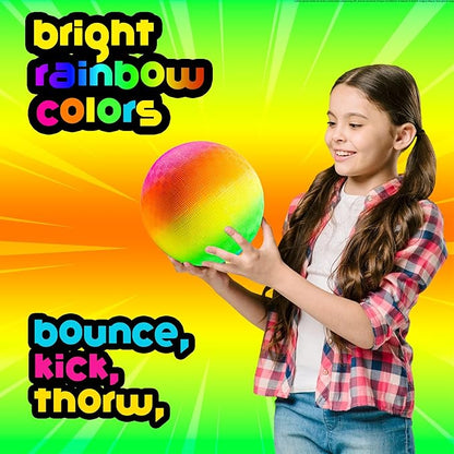 PlayBolt Rainbow Playground Balls - 8.5 Inch (Pack of 4) Rubber Bouncy Colorful Inflatable Balls for Kids and Adults, Indoor & Outdoor Games, Kickball, Dodgeball, Four Square, Dodge, Recess, Handball