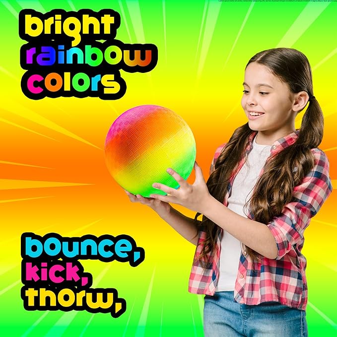 PlayBolt Rainbow Playground Ball - 8.5Inch (Pack of 1) Rubber Bouncy Inflatable Balls for Kids and Adults, Indoor and Outdoor Games, Kickball, Dodgeball, Four Square, and More