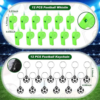 Colarr 122 Pcs Soccer Party Favors Include Key Chain Bracelets Mini Foam Ball Straw Stickers Goodie Bags Whistles Soccer Birthday Supplies Sports Gift Decoration for Kids Classroom Rewards