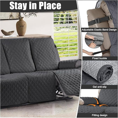 Waterproof Recliner Sofa Cover for 3 Cushion Couch,Nonslip Recliner Sofa Slipcover with Elastic Band,Furniture Protector Sofa Cover for Living Room,Bedroom(3 Cushion Sofa,Dark Gray)