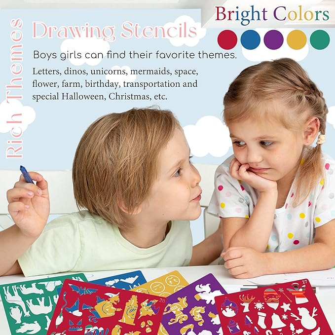 30pcs Drawing Stencils, Plastic Kids Stencils for Drawing with 450+ Shapes, Great Birthday Christmas Gift for Kids