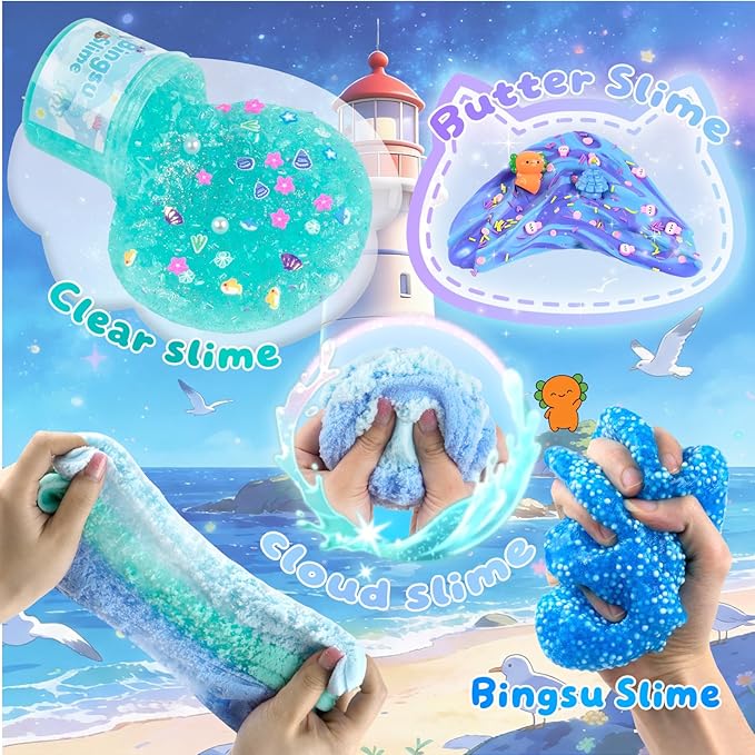 12 Pack Slimes, Blue Slime Kit, Clear Butter Slimes Cloud Slimes Fluffy DIY Kit for Girls Boys, Slime Party Favors Goodie Bag Easter Basket Stuffers, 4 5 6 7 8 9 10 Year Old Birthday Gift Cute Stuff