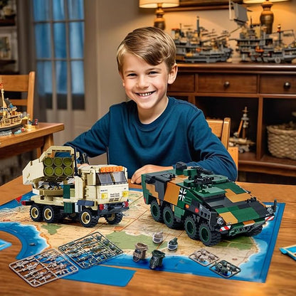WW2 Military Vehicles Building Sets Compatible with Lego，Armored Vehicles Building Kit，Featuring 2 Military Construction Models Building Block，Army Base Toys for Boys, and Teens Age 8-14