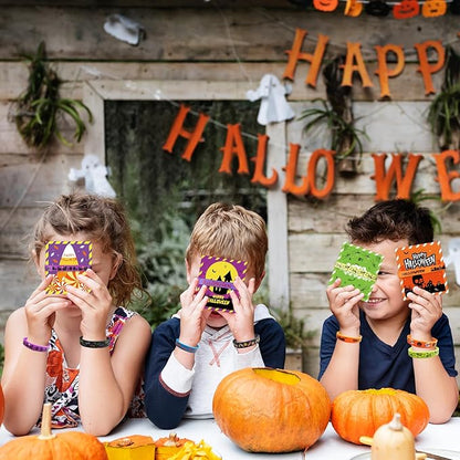 GuassLee Kids Halloween Party Favors Rubber Bracelets, 40pcs Halloween Silicone Wristbands and Cards for Kids Halloween Trick or Treat Gifts, Halloween Giveaways, Halloween Goodie Bag Fillers Supplies