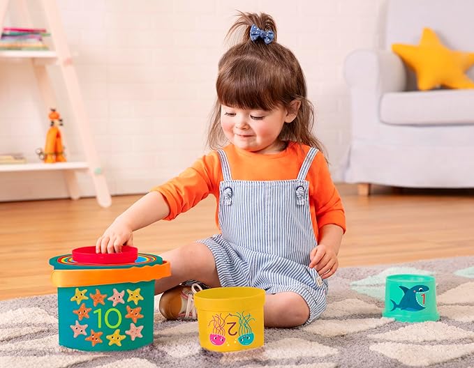 B. toys- Bazillion Buckets- Sort & Stack- 10 Stacking Cups – Numbered Nesting Cups – Bath & Backyard Toys – Educational Play Set for Toddlers, Kids – 18 Months +