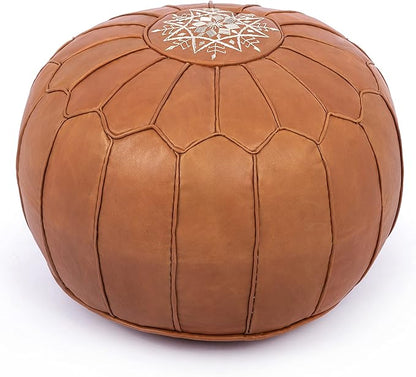 Marrakesh Gallery Genuine Leather Round Pouf Unstuffed - Moroccan Ottoman Footstool, Footrest Cover - Boho Decor - Bohemian Living Room, Bedroom, Kids Room, Gift & Wedding
