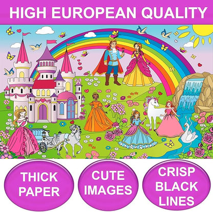 ALEX Art Jumbo Coloring Poster Princess with Markers - Giant Coloring Pages for Kids - Wall Coloring Posters for Kids - Large Coloring Sheets - Super Huge Coloring Poster - Big Coloring XL Floor Size