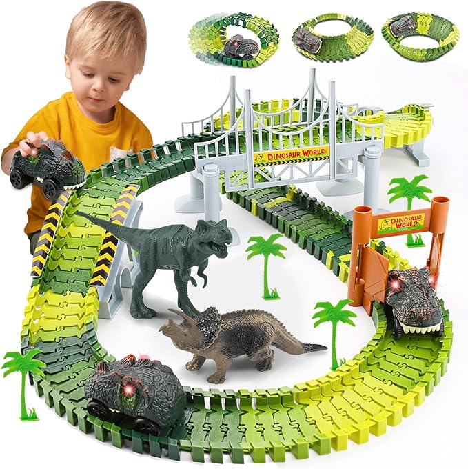 Kids Toys Train Dinosaur Toys: Dinosaur Train Toys Race Track Set 160PCS Boy Toys Dinosaur World Road Race Toddler Dinosaur Toys Cars Christmas Birthday Gifts for 2 3 4 5 6 7 8 Year Old Boys Girls