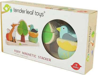 Tender Leaf Toys - Foxy Magnetic Stacker - 8 Piece Wooden Stacking and Balancing Toy & Educational Game with Travel Bag - Develops Strategic Thinking & Fine Motor Skills - Kids 18 Months +