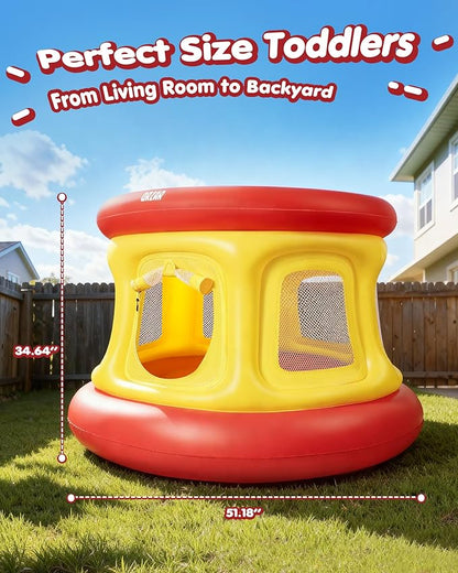 All-in-1 Inflatable Bounce House Trampoline for Toddlers 1-3, with Manual Air Pump, Thick Textured Non-Slip PVC, Safety Net, Kids Indoor and Outdoor Play(51'', Balls not Included)