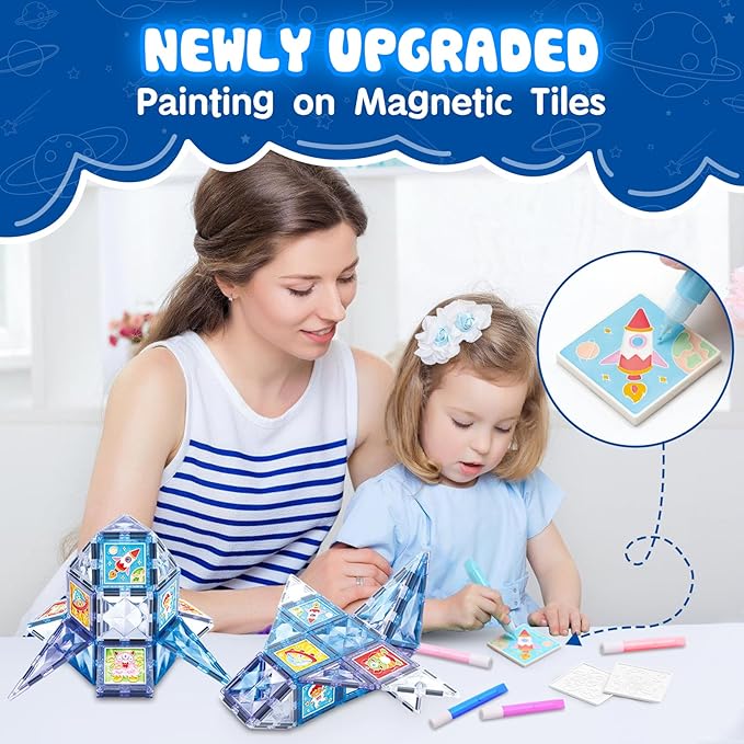 Magnetic Tiles Building Blocks, DIY Colorful Glue Gel Graffiti Painting Magnet Building Sets,STEM Educational Toys for Kids Compatible with Other Magnetic 3D Building Blocks
