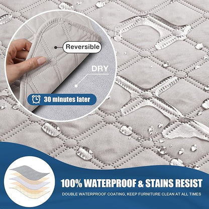 TAOCOCO 100% Waterproof Recliner Covers, Recliner Sofa Covers with Leg Straps, Reversible Recliner Couch Cover for Reclining Chair, Washable Couch Protector for Pets Kids(1 Seater 22", Off Whit)