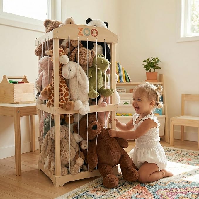 Wooden Stuffed Animal Storage for Kids – Large Toy Storage Organizer & Holder for Your Kids Playroom or Nursery – Easy to Assemble Stuffed Animal Zoo that Keeps Plush Friends Ready for Snuggles