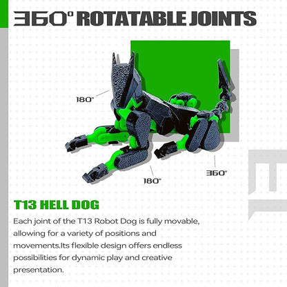 (Assembly Completed) T13 3D Action Figure Set,Dummy Robo Titan 13 Action Figures,3D Printed Multi-Jointed Toy (Black + Green)