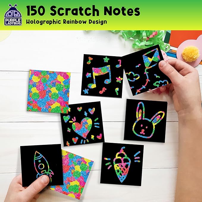 PURPLE LADYBUG Rainbow Holographic Scratch Art Mini Notes - Easter Basket Stuffers for Girls, Teen Girl Gifts, Cool Trendy Stuff, Arts and Crafts for Kids Ages 4-12