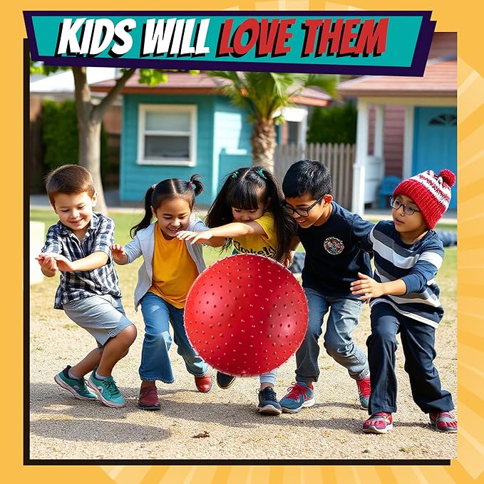Bedwina 18-Inch Big Balls for Toddlers and Kids - Inflatable Giant Balls for Kids with Hand Air Pump, Big Bouncy, Sensory Play, Stress Toy, Knobby, Large Playground, Recess, Games for Children