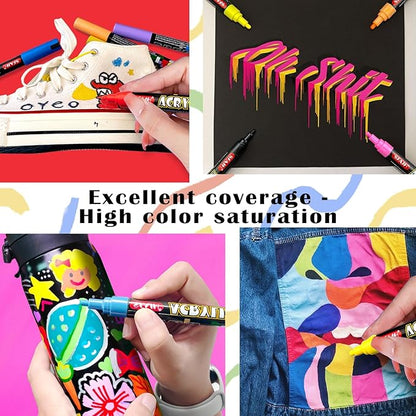 SFAIH Acrylic Creative Markers Set of 48 with Organizer, 3mm Medium Tips, Waterproof, Fast Drying, Holiday Gift Idea - Art Supplies, Fabric Paint, Rock Painting, Art Markers
