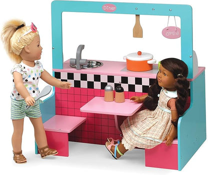 Badger Basket Double-Sided Retro Diner and Kitchen Doll Playset with Realistic Accessories for 18 to 20-Inch Dolls