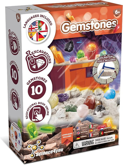 Science4you Gemstone Dig Kit for Kids – Learn About Gemstones & Archeology with This Excavation Kit, Discover All The Incredible Minerals, A Archeology Gift for Boys & Girls Age 6 7 8 9+