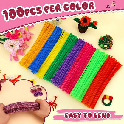 Hssugi Pipe Cleaners, 100PCS Christmas Pipe Cleaners Craft Supplies, Glitter Pink Pipe Cleaners Bulk Fuzzy Sticks for DIY Art and Craft Projects Home Decoration
