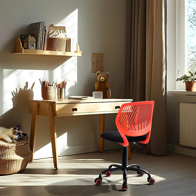 Homy Casa Armless Home Office Desk Chair, Colorful Task Chair with Soft Mesh Padded Cushion, Height Adjustable Swivel Study Computer Chair for for Girls Boys Teens (CO-Black, 1PC)